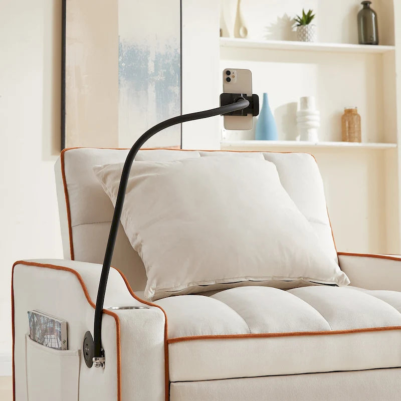 Fauteuil convertible lit gris / beige / noir / rose avec port USB, 1 place