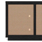 Meuble TV mi-siècle noyer satiné/veinage noir avec portes en faux rotin, pour téléviseurs jusqu'à 78 po.