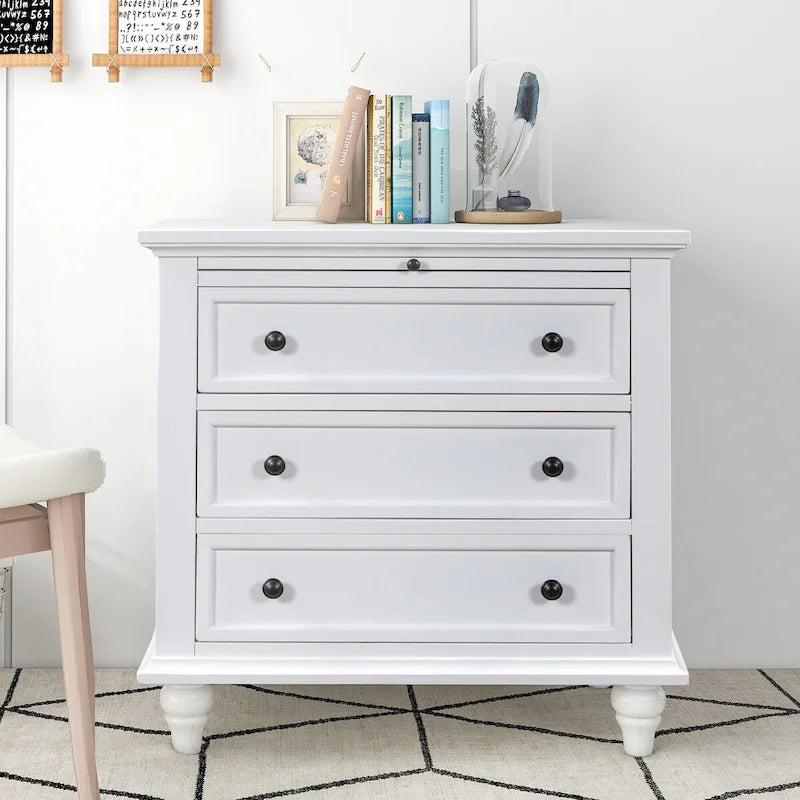 Table d'appoint en pin et MDF avec 3 tiroirs et pieds en hévéa, coloris bleu / marron / noir / blanc