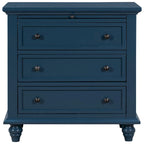 Table d'appoint en pin et MDF avec 3 tiroirs et pieds en hévéa, coloris bleu / marron / noir / blanc