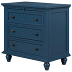 Table d'appoint en pin et MDF avec 3 tiroirs et pieds en hévéa, coloris bleu / marron / noir / blanc