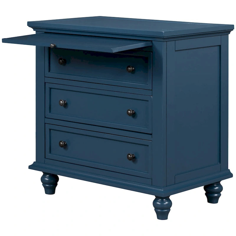 Table d'appoint en pin et MDF avec 3 tiroirs et pieds en hévéa, coloris bleu / marron / noir / blanc
