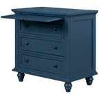 Table d'appoint en pin et MDF avec 3 tiroirs et pieds en hévéa, coloris bleu / marron / noir / blanc