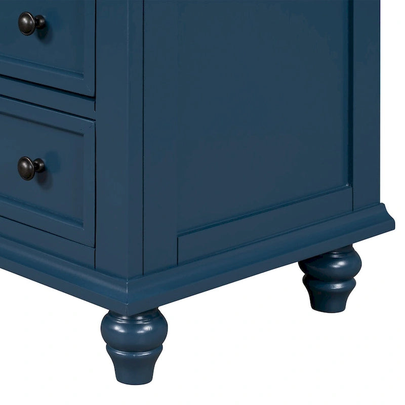 Table d'appoint en pin et MDF avec 3 tiroirs et pieds en hévéa, coloris bleu / marron / noir / blanc