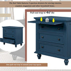 Table d'appoint en pin et MDF avec 3 tiroirs et pieds en hévéa, coloris bleu / marron / noir / blanc