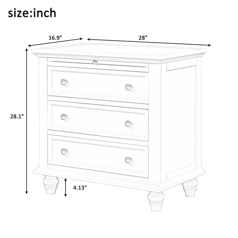 Table d'appoint en pin et MDF avec 3 tiroirs et pieds en hévéa, coloris bleu / marron / noir / blanc