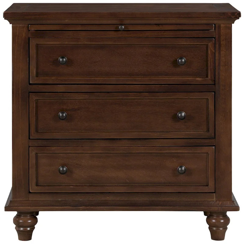 Table d'appoint en pin et MDF avec 3 tiroirs et pieds en hévéa, coloris bleu / marron / noir / blanc
