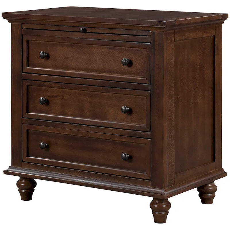 Table d'appoint en pin et MDF avec 3 tiroirs et pieds en hévéa, coloris bleu / marron / noir / blanc