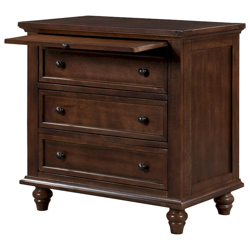 Table d'appoint en pin et MDF avec 3 tiroirs et pieds en hévéa, coloris bleu / marron / noir / blanc