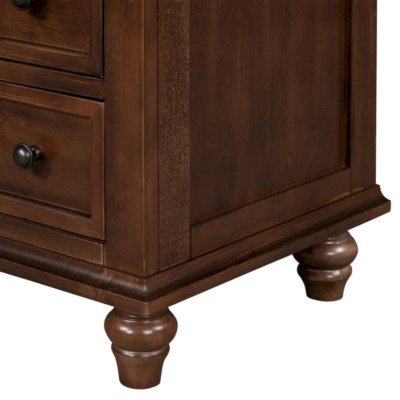 Table d'appoint en pin et MDF avec 3 tiroirs et pieds en hévéa, coloris bleu / marron / noir / blanc