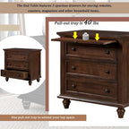 Table d'appoint en pin et MDF avec 3 tiroirs et pieds en hévéa, coloris bleu / marron / noir / blanc
