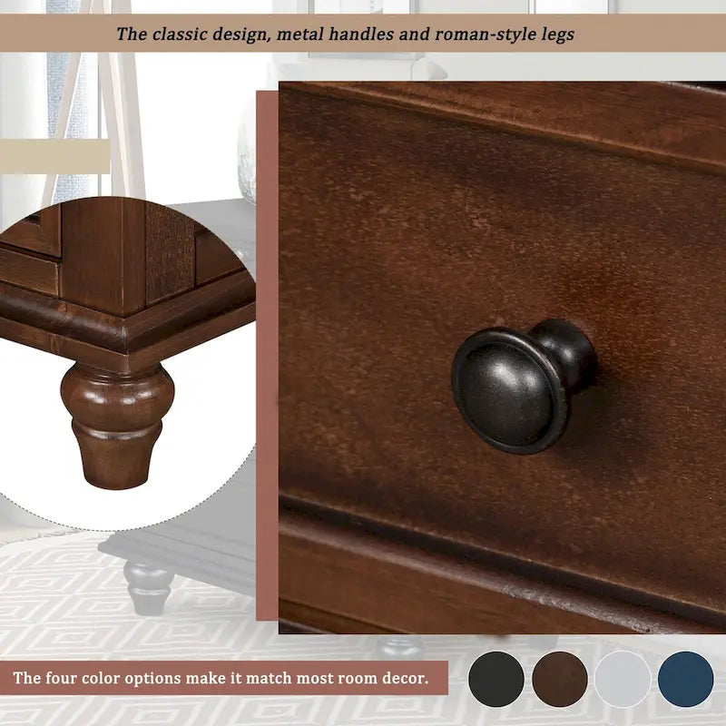 Table d'appoint en pin et MDF avec 3 tiroirs et pieds en hévéa, coloris bleu / marron / noir / blanc