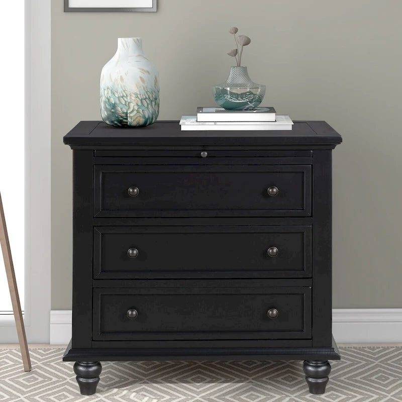 Table d'appoint en pin et MDF avec 3 tiroirs et pieds en hévéa, coloris bleu / marron / noir / blanc