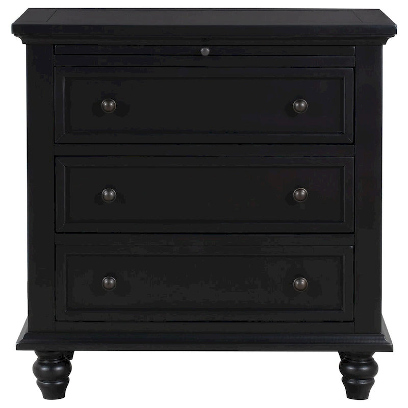 Table d'appoint en pin et MDF avec 3 tiroirs et pieds en hévéa, coloris bleu / marron / noir / blanc