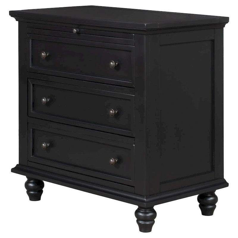 Table d'appoint en pin et MDF avec 3 tiroirs et pieds en hévéa, coloris bleu / marron / noir / blanc