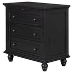Table d'appoint en pin et MDF avec 3 tiroirs et pieds en hévéa, coloris bleu / marron / noir / blanc