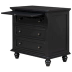 Table d'appoint en pin et MDF avec 3 tiroirs et pieds en hévéa, coloris bleu / marron / noir / blanc