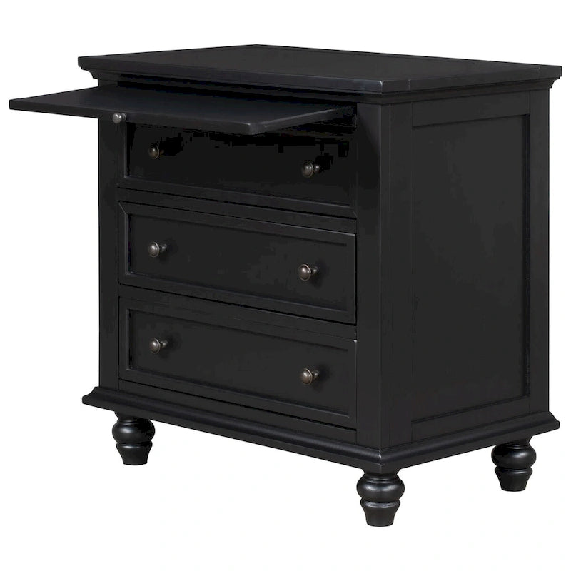 Table d'appoint en pin et MDF avec 3 tiroirs et pieds en hévéa, coloris bleu / marron / noir / blanc