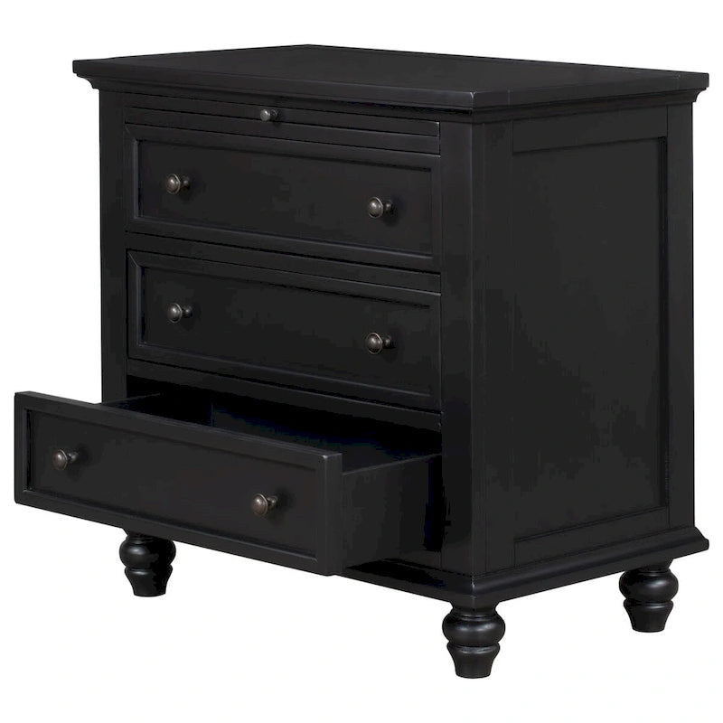 Table d'appoint en pin et MDF avec 3 tiroirs et pieds en hévéa, coloris bleu / marron / noir / blanc