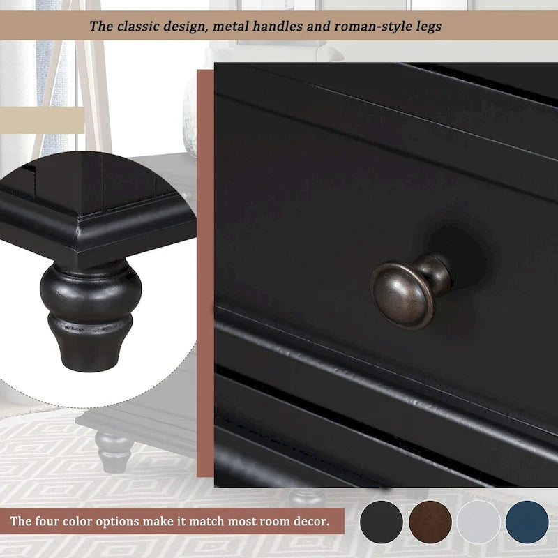 Table d'appoint en pin et MDF avec 3 tiroirs et pieds en hévéa, coloris bleu / marron / noir / blanc
