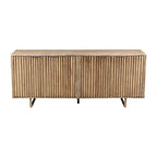 Bahut moderne du milieu du siècle, marron clair, bois de manguier cannelé, 4 portes