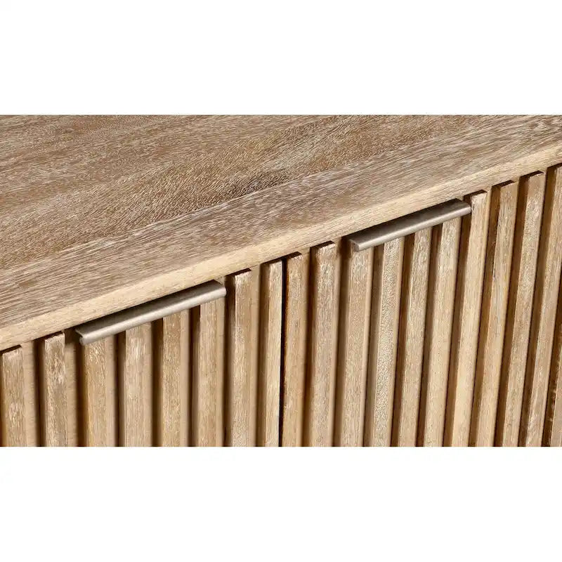 Bahut moderne du milieu du siècle, marron clair, bois de manguier cannelé, 4 portes
