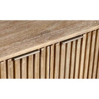 Bahut moderne du milieu du siècle, marron clair, bois de manguier cannelé, 4 portes