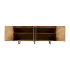 Bahut moderne du milieu du siècle, marron clair, bois de manguier cannelé, 4 portes