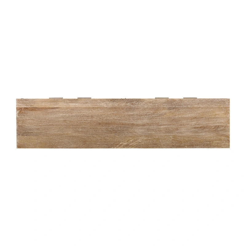 Bahut moderne du milieu du siècle, marron clair, bois de manguier cannelé, 4 portes