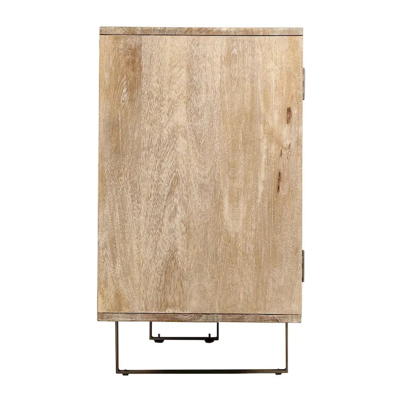 Bahut moderne du milieu du siècle, marron clair, bois de manguier cannelé, 4 portes