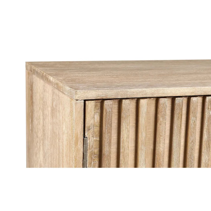 Bahut moderne du milieu du siècle, marron clair, bois de manguier cannelé, 4 portes