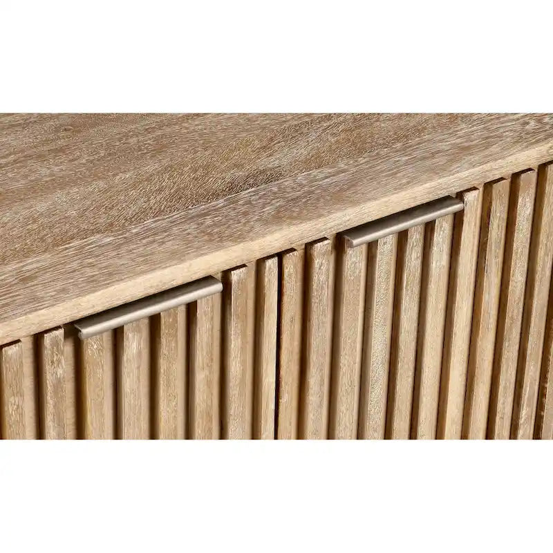 Bahut moderne du milieu du siècle, marron clair, bois de manguier cannelé, 4 portes