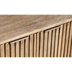 Bahut moderne du milieu du siècle, marron clair, bois de manguier cannelé, 4 portes