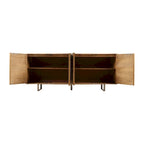 Bahut moderne du milieu du siècle, marron clair, bois de manguier cannelé, 4 portes