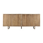 Bahut moderne du milieu du siècle, marron clair, bois de manguier cannelé, 4 portes