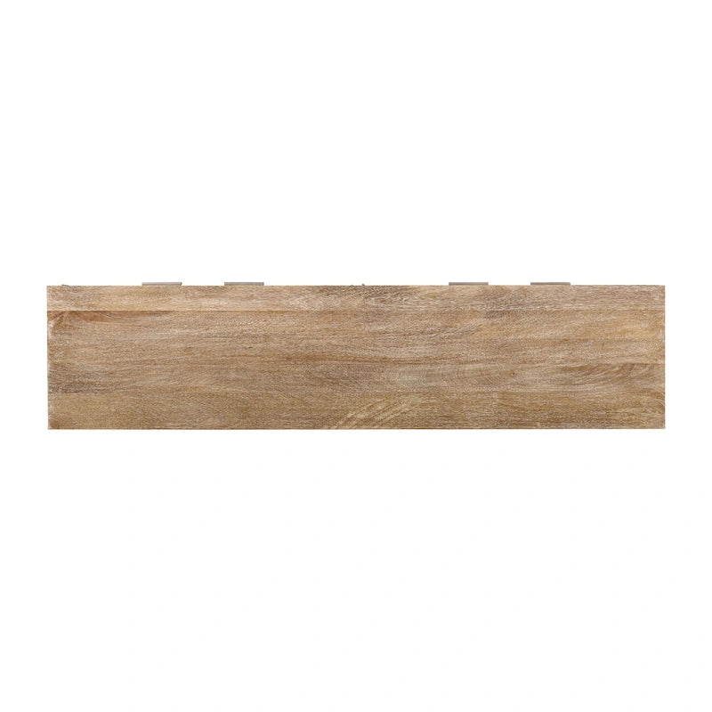 Bahut moderne du milieu du siècle, marron clair, bois de manguier cannelé, 4 portes