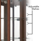 Vitrine d'angle Curio avec lumières et miroir, Merisier / Noyer / Chêne, 6 étagères