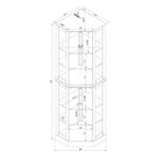 Vitrine d'angle Curio avec lumières et miroir, Merisier / Noyer / Chêne, 6 étagères