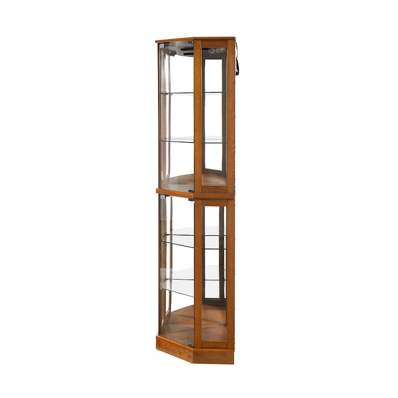 Vitrine d'angle Curio avec lumières et miroir, Merisier / Noyer / Chêne, 6 étagères