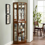 Vitrine d'angle Curio avec lumières et miroir, Merisier / Noyer / Chêne, 6 étagères