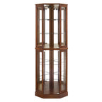 Vitrine d'angle Curio avec lumières et miroir, Merisier / Noyer / Chêne, 6 étagères