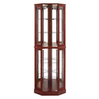 Vitrine d'angle Curio avec lumières et miroir, Merisier / Noyer / Chêne, 6 étagères