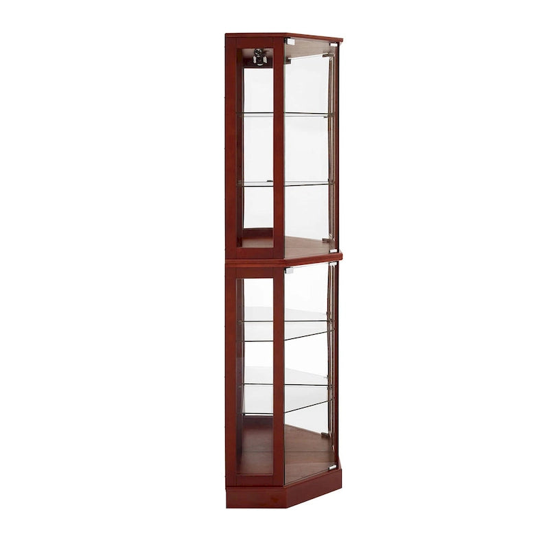Vitrine d'angle Curio avec lumières et miroir, Merisier / Noyer / Chêne, 6 étagères