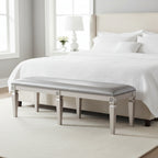 Scott 60 Inch Dining Bench, Sparkling Silver Gray Faux Leather, Wood Frame