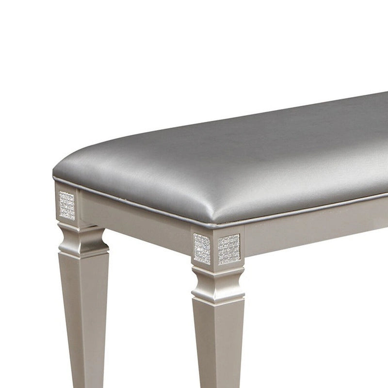 Banc de salle à manger contemporain 60", gris / taupe / argent, similicuir, pieds à motif de losanges, pour 3 personnes