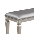 Banc de salle à manger contemporain 60", gris / taupe / argent, similicuir, pieds à motif de losanges, pour 3 personnes