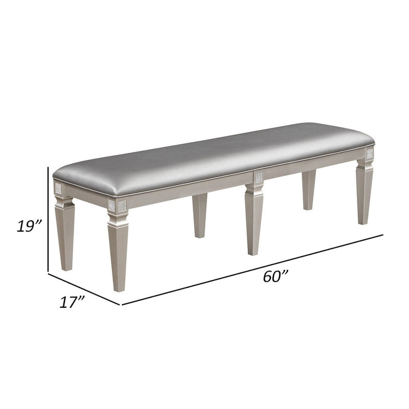Banc de salle à manger contemporain 60", gris / taupe / argent, similicuir, pieds à motif de losanges, pour 3 personnes
