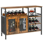 Meuble de Bar de Style Industriel avec Range-Bouteilles et Porte-Verres, Marron Rustique, Porte en Maille