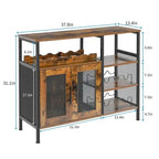Meuble de Bar de Style Industriel avec Range-Bouteilles et Porte-Verres, Marron Rustique, Porte en Maille