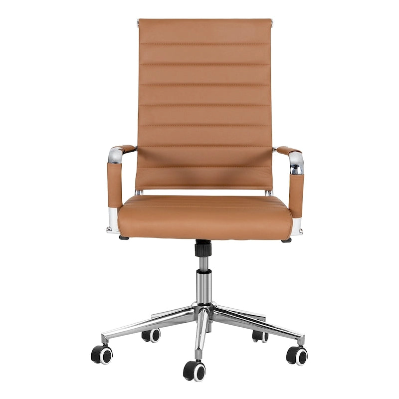 Chaise de bureau ergonomique pivotante en cuir PU côtelé marron / bleu / blanc / noir / gris avec support lombaire, simple